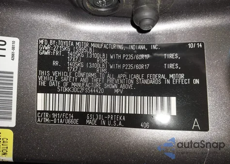 2015 Toyota Sienna Le 8 Passenger из США, поврежденный, VIN 5TDKK3DC2FS544420